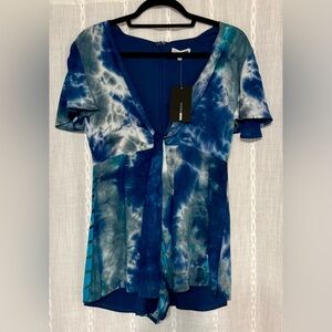 NWTs Fashion Nova Romper. Sz M “Better be true tie dye romper” Blue Combo